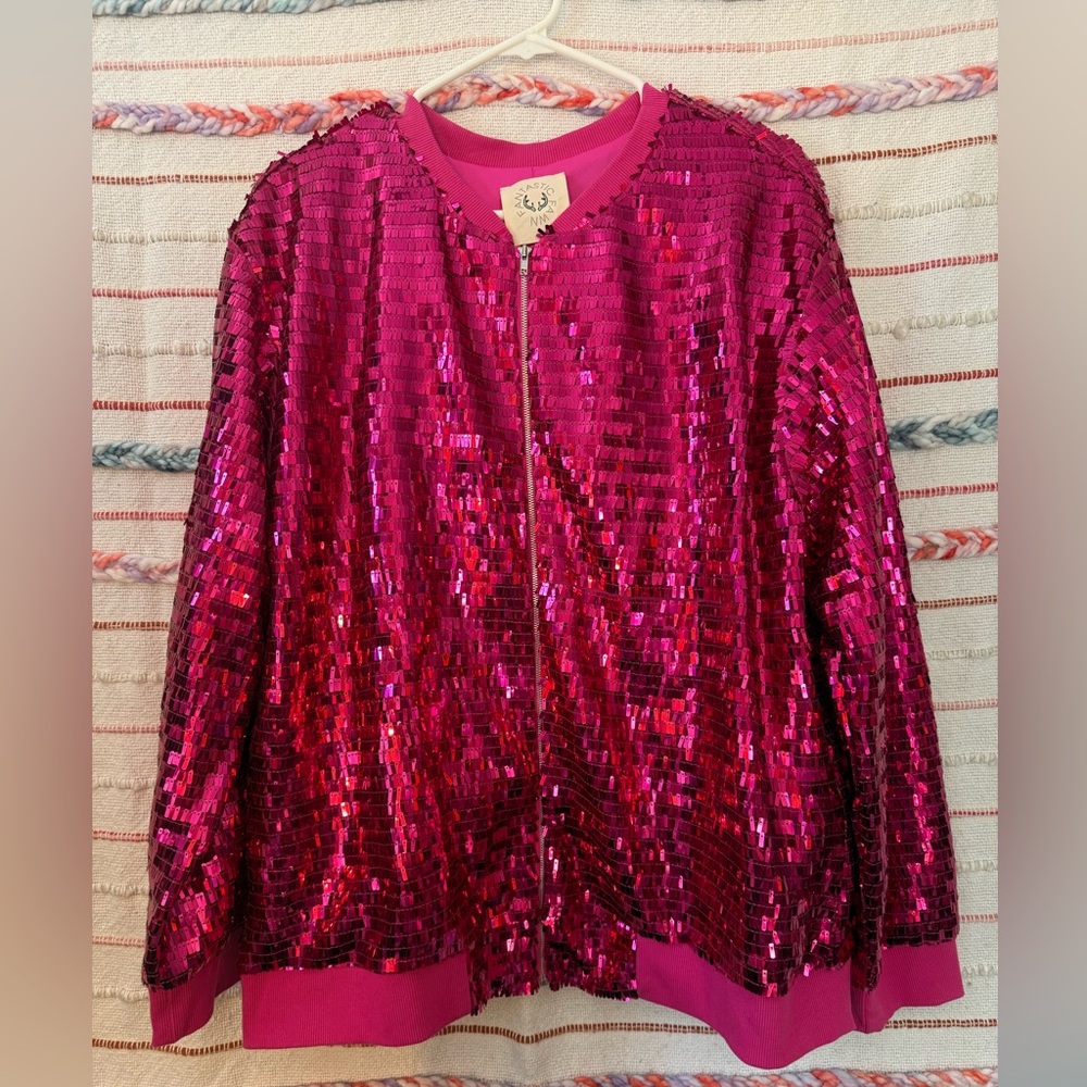 Fantastic Fawn Fuchsia Sequin Bomber‎ Jacket